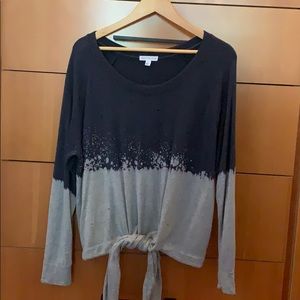 Socialite sweatshirt tie front/ruched back/ombré.